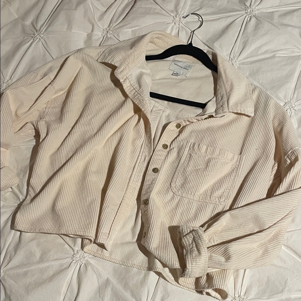 American Eagle Outfitters Cream Corduroy Button-Up